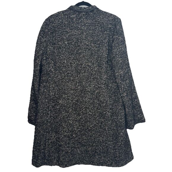 Eileen Fisher Tweed Coat Jacket Womens Wool Blend Leather Trim Long Lined Sz L - Picture 3 of 11